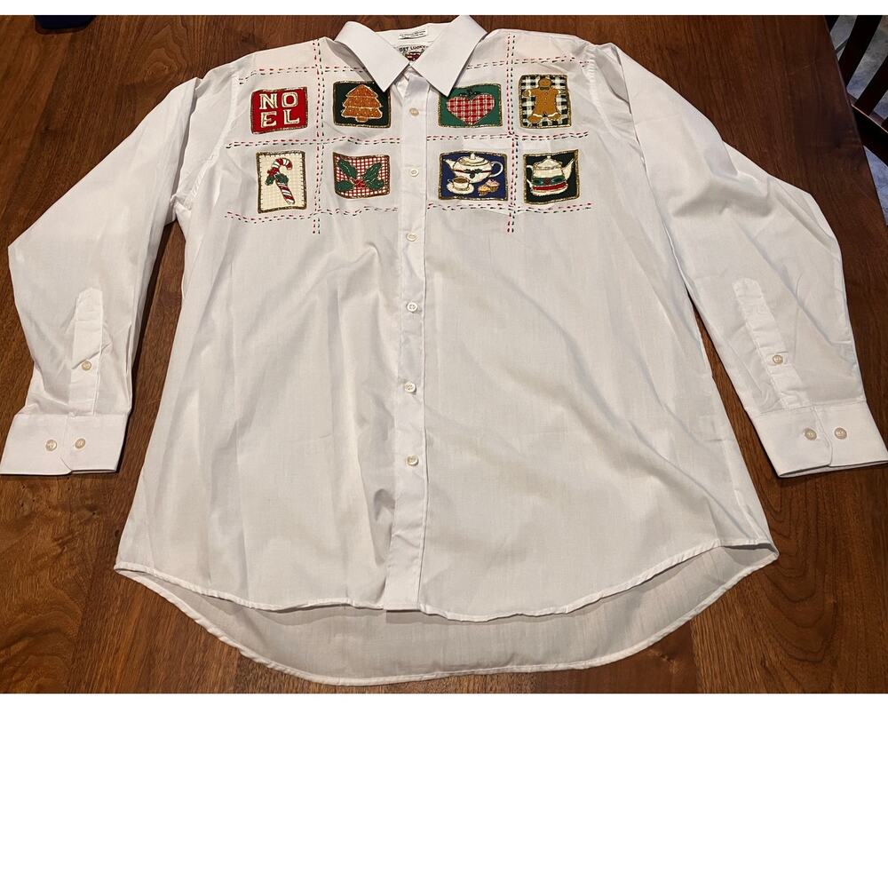Get Lucky Vintage Christmas Button Down Shirt Shoulder‎ Pads Novelty Mens L